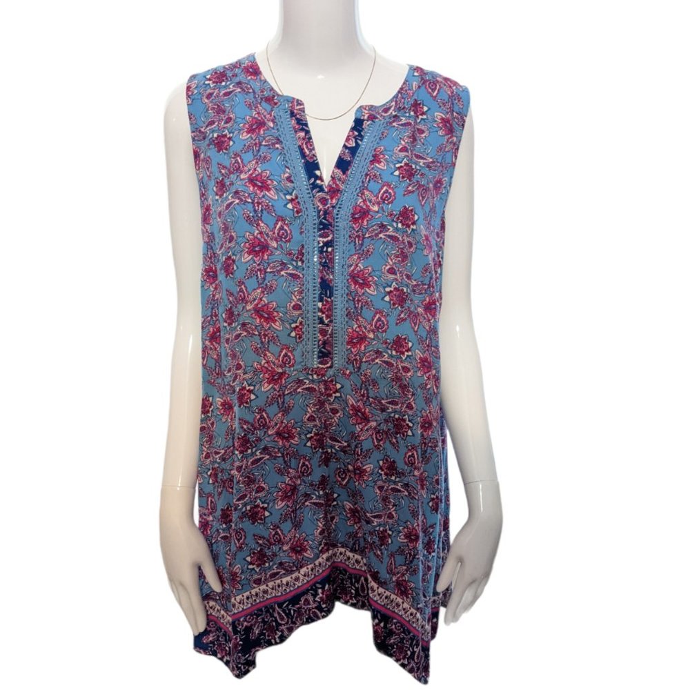 Vintage America Flowered Sleeveless Tunic XL